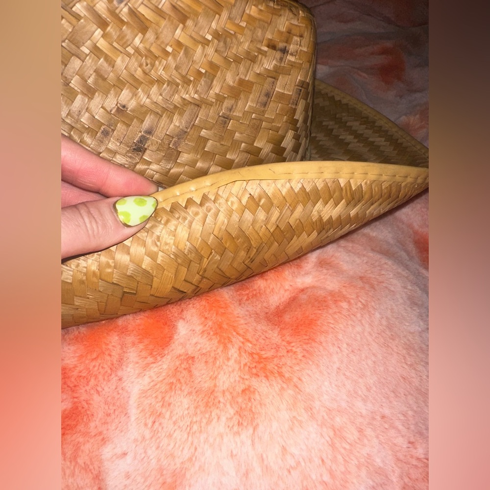 Hand Woven Straw Cowboy Hat Green Leather Band Featuring Feathers - Picture 13 of 15